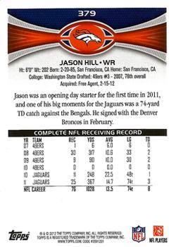 2012 Topps #379 Jason Hill Back
