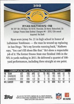 2012 Topps #398 Ryan Mathews Back