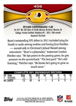 2012 Topps #406 Ryan Kerrigan Back