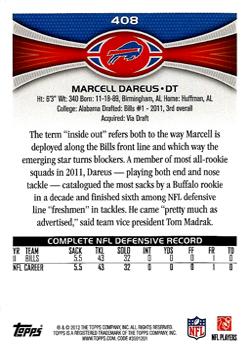 2012 Topps #408 Marcell Dareus Back