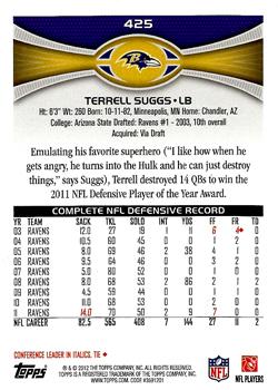 2012 Topps #425 Terrell Suggs Back