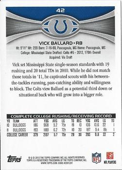 2012 Topps #42 Vick Ballard Back