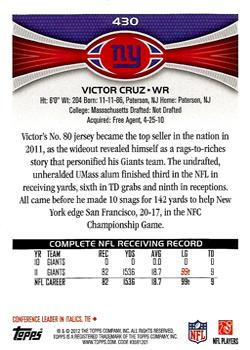 2012 Topps #430 Victor Cruz Back