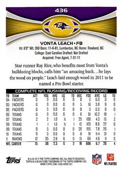 2012 Topps #436 Vonta Leach Back