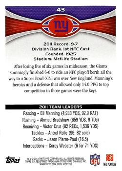 2012 Topps #43 Giants Team Leaders Back