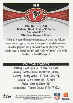 2012 Topps #166 Atlanta Falcons Team Leaders Back