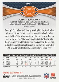2012 Topps #264 Johnny Knox Back