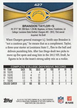 2012 Topps #427 Brandon Taylor Back