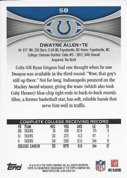 2012 Topps #58 Dwayne Allen Back