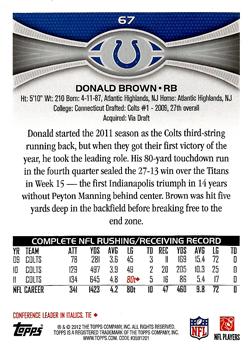 2012 Topps #67 Donald Brown Back
