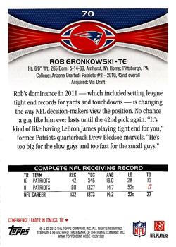 2012 Topps #70 Rob Gronkowski Back