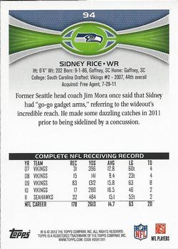 2012 Topps #94 Sidney Rice Back
