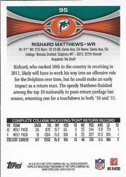 2012 Topps #95 Rishard Matthews Back