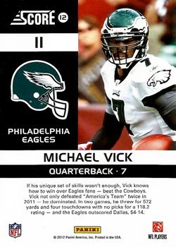 2012 Score - Complete Players #11 Michael Vick Back