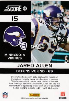 2012 Score - Complete Players #15 Jared Allen Back