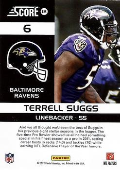 2012 Score - Complete Players #6 Terrell Suggs Back