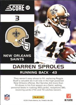 2012 Score - Complete Players Glossy #3 Darren Sproles Back