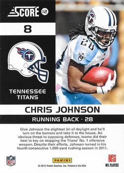 2012 Score - Complete Players Glossy #8 Chris Johnson Back