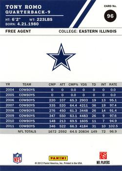 2012 Score - Glossy #96 Tony Romo Back