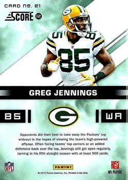 2012 Score - In the Zone #21 Greg Jennings Back