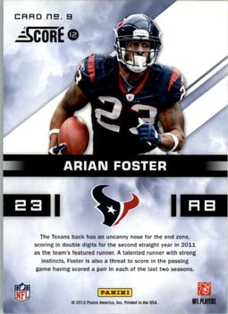 2012 Score - In the Zone #9 Arian Foster Back