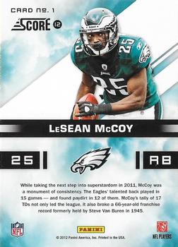 2012 Score - In the Zone Glossy #1 LeSean McCoy Back