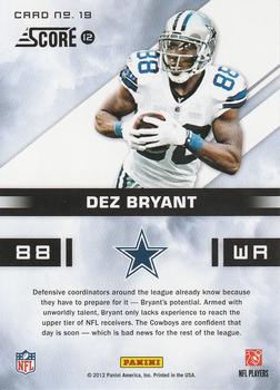 2012 Score - In the Zone Glossy #19 Dez Bryant Back
