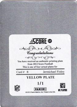2012 Score - Printing Plates Yellow #8 Jermichael Finley Back