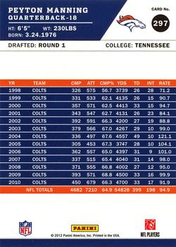 2012 Score - Scorecard #297 Peyton Manning Back