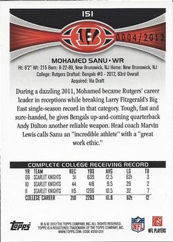 2012 Topps - Gold #151 Mohamed Sanu Back