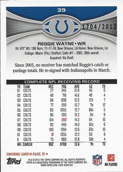 2012 Topps - Gold #39 Reggie Wayne Back