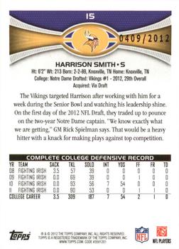 2012 Topps - Gold #15 Harrison Smith Back