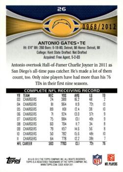 2012 Topps - Gold #26 Antonio Gates Back