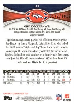 2012 Topps - Gold #33 Eric Decker Back