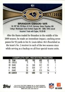 2012 Topps - Gold #61 Brandon Gibson Back