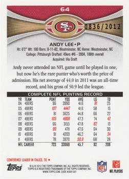 2012 Topps - Gold #64 Andy Lee Back