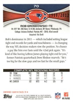 2012 Topps - Gold #70 Rob Gronkowski Back