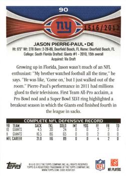 2012 Topps - Gold #90 Jason Pierre-Paul Back