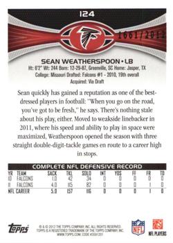 2012 Topps - Gold #124 Sean Weatherspoon Back