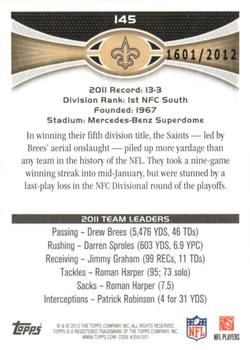 2012 Topps - Gold #145 Saints Team Leaders Back