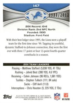 2012 Topps - Gold #147 Lions Team Leaders Back