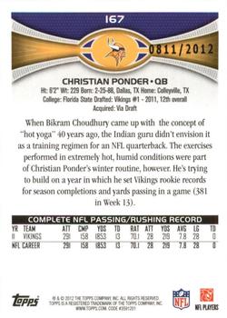 2012 Topps - Gold #167 Christian Ponder Back