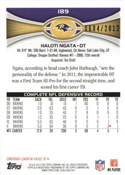 2012 Topps - Gold #189 Haloti Ngata Back