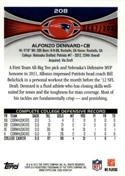 2012 Topps - Gold #208 Alfonzo Dennard Back
