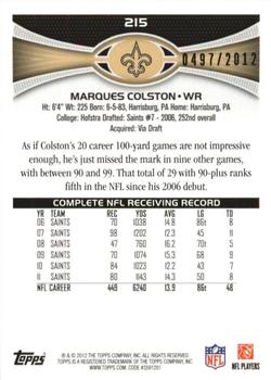 2012 Topps - Gold #215 Marques Colston Back