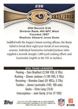 2012 Topps - Gold #238 Rams Team Leaders Back