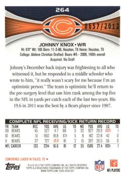 2012 Topps - Gold #264 Johnny Knox Back