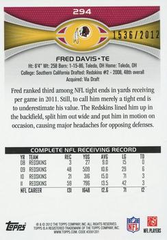 2012 Topps - Gold #294 Fred Davis Back