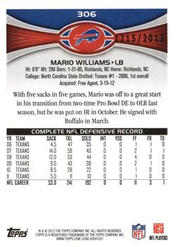 2012 Topps - Gold #306 Mario Williams Back