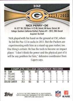 2012 Topps - Gold #332 Nick Perry Back